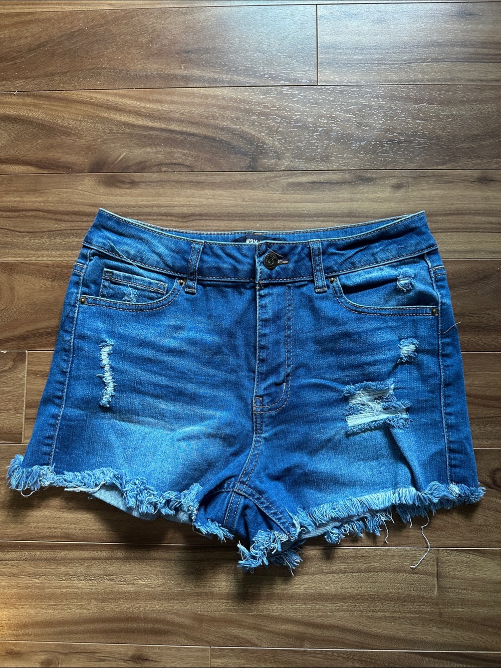 Wax Jean Blue Distressed Frayed Hem Denim Shorts